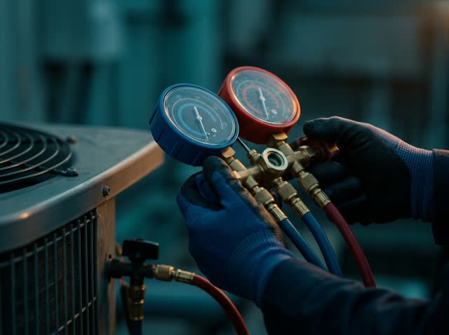 Manometreli manifold seti dış ünitenin servis vanasına bağlı